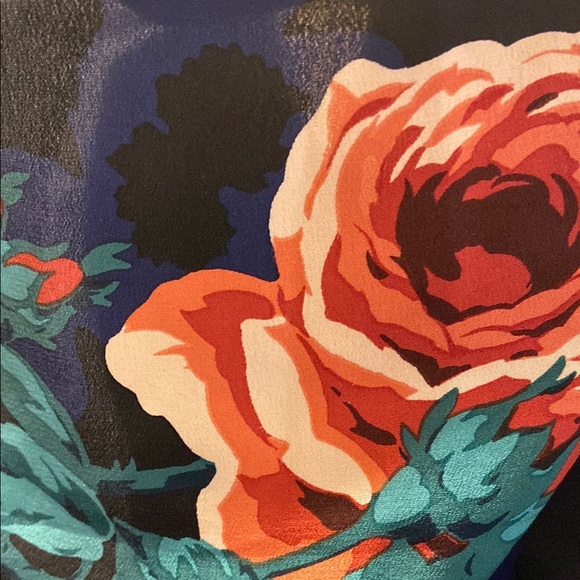 PERRY ELLIS VINTAGE silk  Floral Black/blue Scarf - Picture 3 of 6